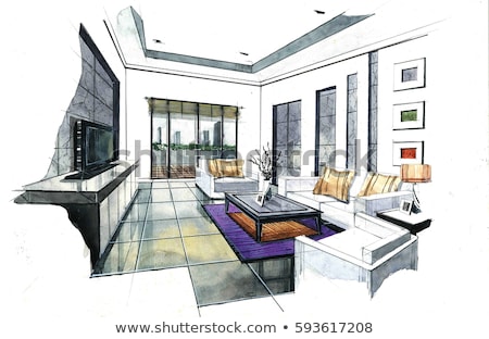 Foto stock: Home Sketch Design On White Paper