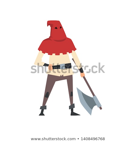 Stockfoto: Executioner In Mask And With An Axe Scary Punisher Stands In