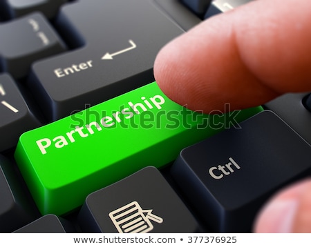 Stockfoto: Green Partnership Button On Keyboard 3d Illustration