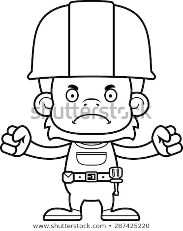 Stok fotoğraf: Cartoon Angry Construction Worker Orangutan
