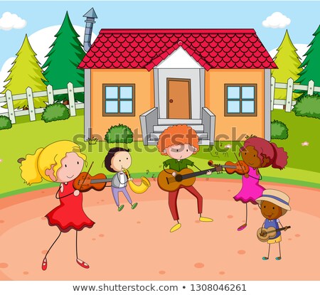Stockfoto: Doodle Musician Practise Infront Of House