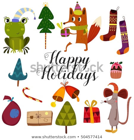Stock photo: Christmas Card Template With Frogs And Presents