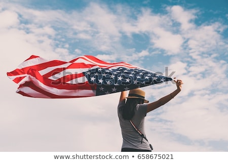 Сток-фото: Happy Asian Woman With American Flag