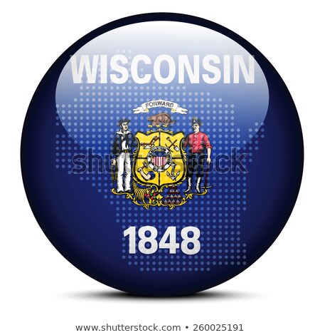 ストックフォト: Map With Dot Pattern On Flag Button Of Usa Wisconsin State