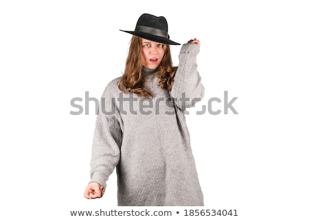 Foto stock: Woman Dressed As Gangster Isolated On White