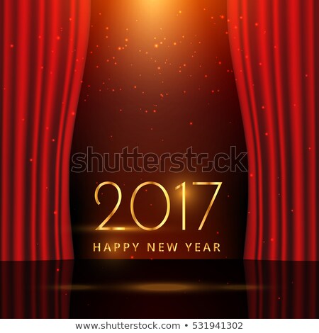 Stockfoto: Golden 2017 New Year Wish On Stage With Curtains