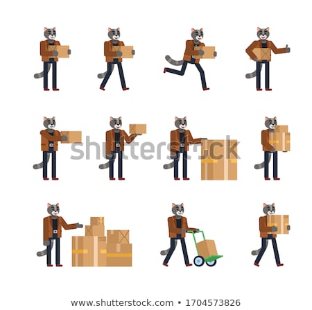 Stock foto: Cartoon Smiling Mail Carrier Kitten