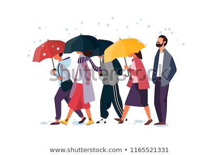 Stock fotó: Cartoon Man Holding An Umbrella