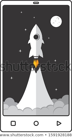 Foto stock: Hand Phone Mobile App Speed Booster Space Rocket