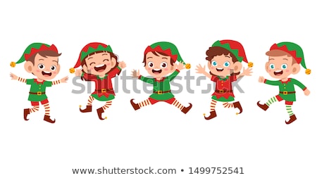 Foto stock: Merry Christmas Elf Greet People With Holiday