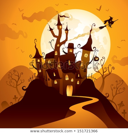 Stockfoto: Cartoon Vampire With A Castle In The Background