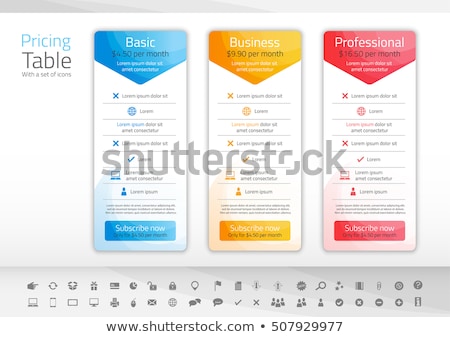 Stockfoto: Light Pricing Table With 3 Options In Blue Yellow And Red Color Scheme Icon Set Included