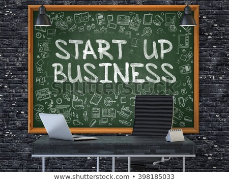 Stok fotoğraf: Green Chalkboard With Hand Drawn Start Up Business