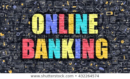 Stockfoto: Online Banking Concept Multicolor On Dark Brickwall