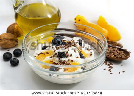 Сток-фото: Cottage Cheese With Flax Seed Oil And Blueberries