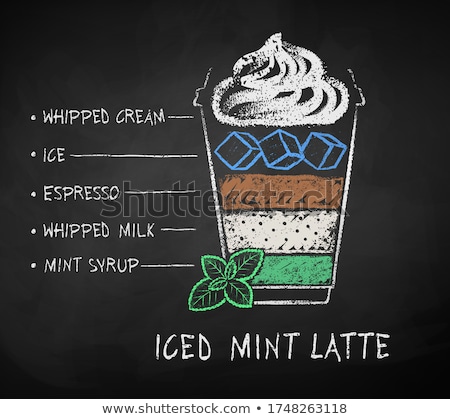 Stockfoto: Vector Chalk Drawn Sketch Of Iced Mocha Coffee Recipe On Chalkboard Background