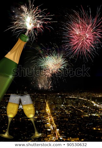 Zdjęcia stock: Champagne Toast With San Francisco Skyline At Night