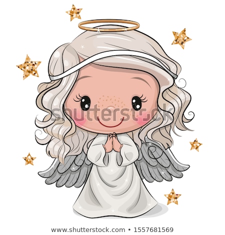 Foto d'archivio: Cute Girl With Angel Illustrated Wings