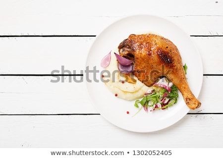 Stock photo: Roast Chicken Leg And Mashed Potato