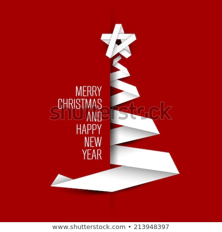 Foto stock: Christmas Card With Tree Made From Paper Stripes