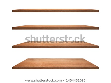 ストックフォト: Empty Wooden Shelves In Front Of Wooden Wall