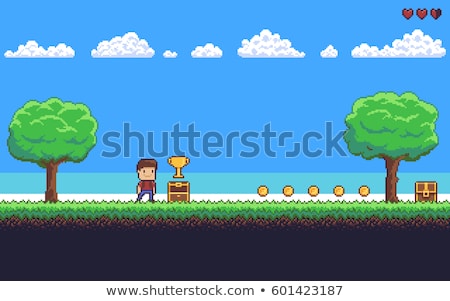 Paisagem de nível de jogo de pixel de 8 bits da floresta da selva