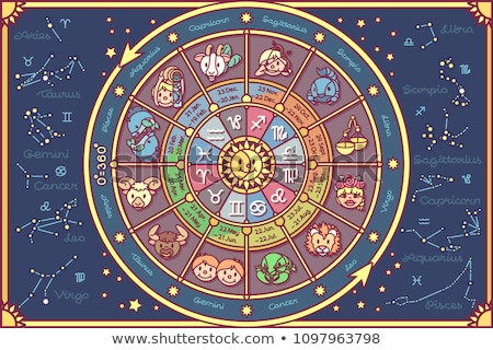 Zdjęcia stock: Zodiac Horoscope Cards With Icons Dates Stars And Symbols