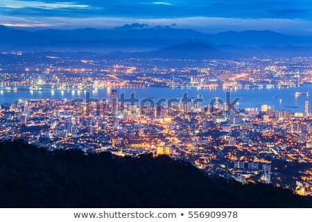 Stok fotoğraf: George Town Penang Malaysia Aerial View At Blue Hour