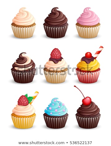 Foto stock: Vanilla Cupcake With Cream And Cherry Isolated