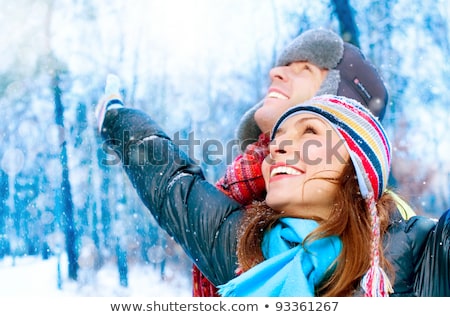 Stockfoto: Happy Young Couple In Winter Park Having Funfamily Outdoors Love