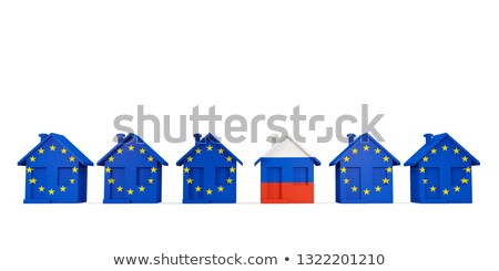 Сток-фото: House With Flag Of Russia In A Row Of Eu Flags