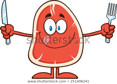 Foto stock: Hungry Steak Cartoon Mascot Character With Knife And Fork
