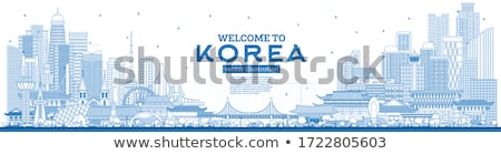 Foto stock: Outline Incheon Skyline With Blue Buildings And Copy Space
