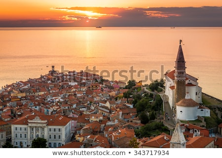 Stock photo: Sunset Over Adriatic Sea And Old Town Of Piran Slovenia