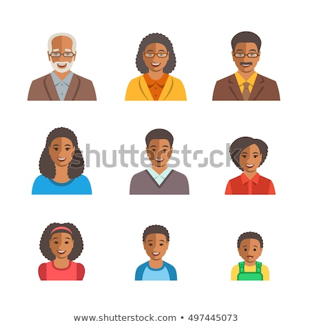 Stock fotó: African American Family Happy Faces Flat Avatars