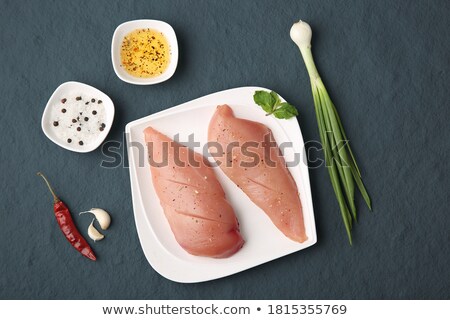 Foto stock: White Pepper Garlic And Salt On Dark Grey Culinary Background Various Spices Directly Above Flat