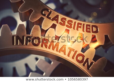 Сток-фото: Classified Information On Golden Cogwheels 3d Illustration