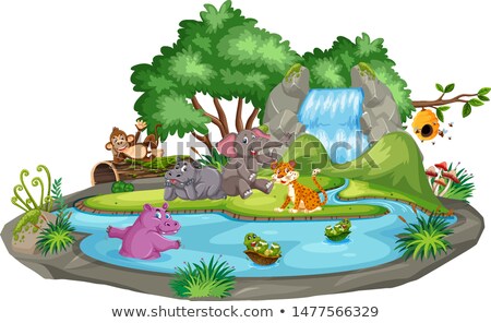 ストックフォト: Animals In A Pond Scene