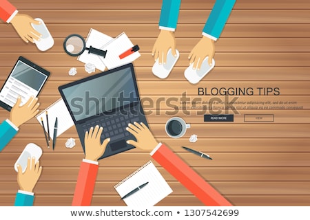 Foto stock: Writing A Story Or Column For Newspaper Or Magazine Blogging Tips Concept Office Desk With Equipme