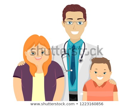 Foto stock: Kid Teen Girl Boy Down Syndrome Doctor