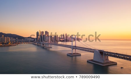 Foto stock: Gwangan Bridge On Sunrise Busan South Korea