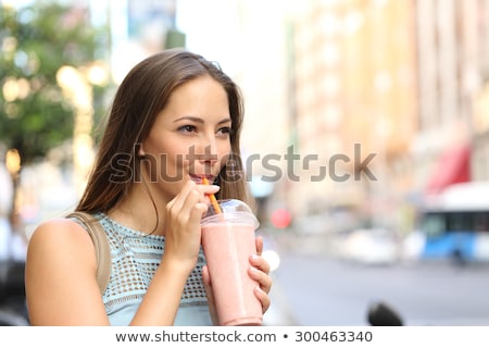 Zdjęcia stock: Woman With Glass Of Strawberries