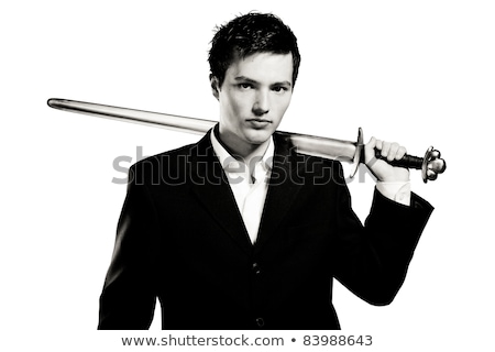 ストックフォト: Businessman With Sword On White