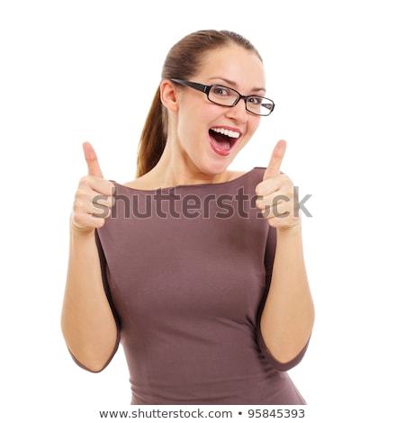 Foto stock: Stylish Woman In Showing Two Thumbs Up Signs