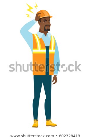 Foto stock: Young African Builder With Lightning Over Head