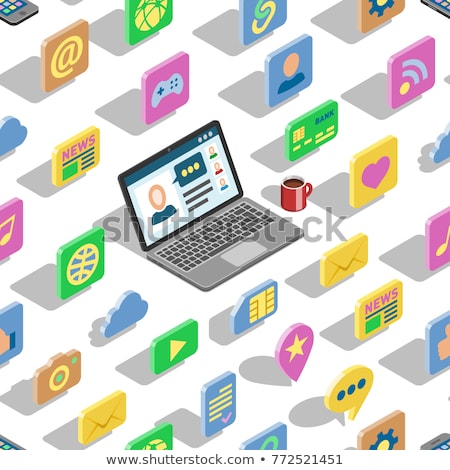 Foto stock: Media Outline Isometric Icons Pattern