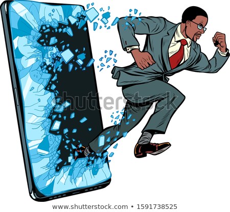 Stock foto: Businessman Punches The Screen Phone Gadget Smartphone Online Internet Application Service Program