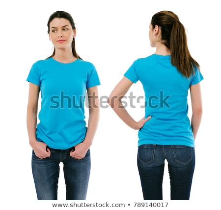 Stock fotó: Brunette With Blank Light Blue Shirt