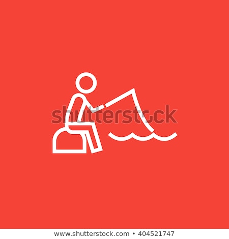 Foto stock: Fisherman Sitting With Rod Line Icon