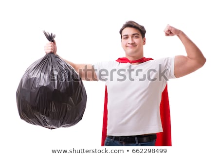 Stock fotó: Man With Garbage Sack Isolated On White
